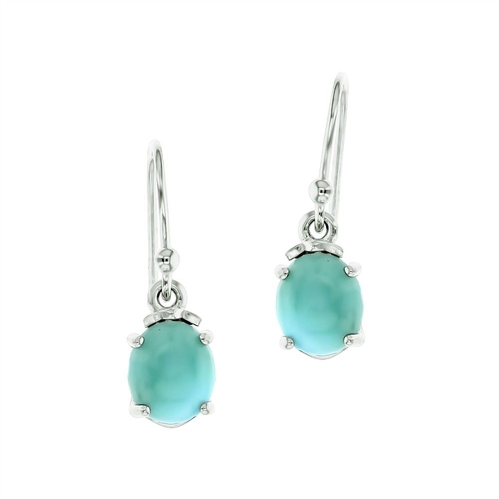 925 Sterling Silver Larimar Oval 8x6mm Earrings French Wire 2.12 gm